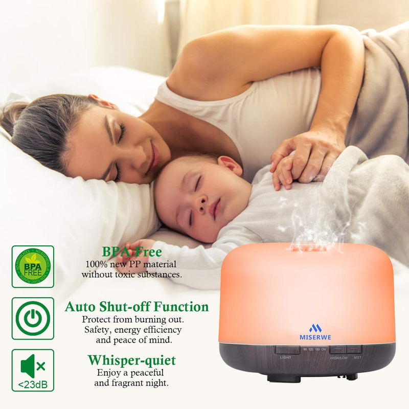 Miserwe 500ML Essential Oil Diffuser | Adjustable Mist, 4 Timer Settings, Auto Shut-Off