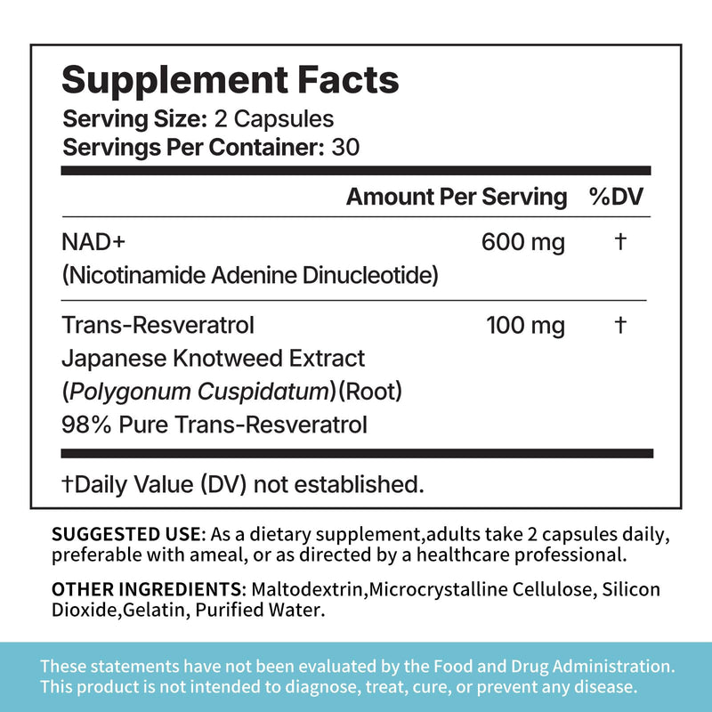 MISS PEP NAD+ Supplement – Nicotinamide Riboside + Resveratrol, 60 Capsules