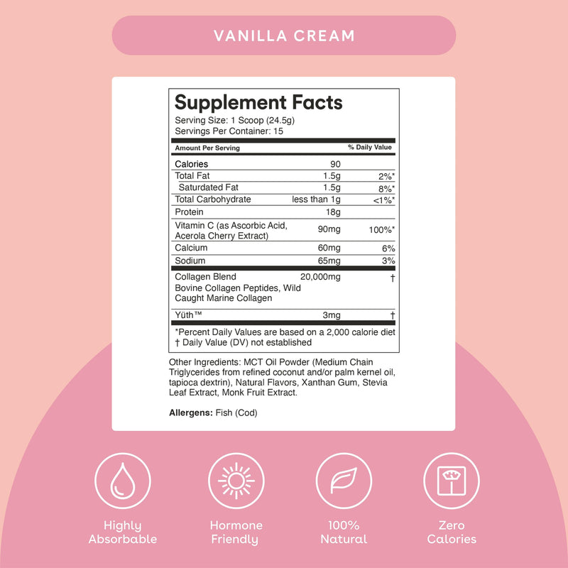 Mixhers Collagen Powder - Vanilla Cream, 30-Day Beauty Support
