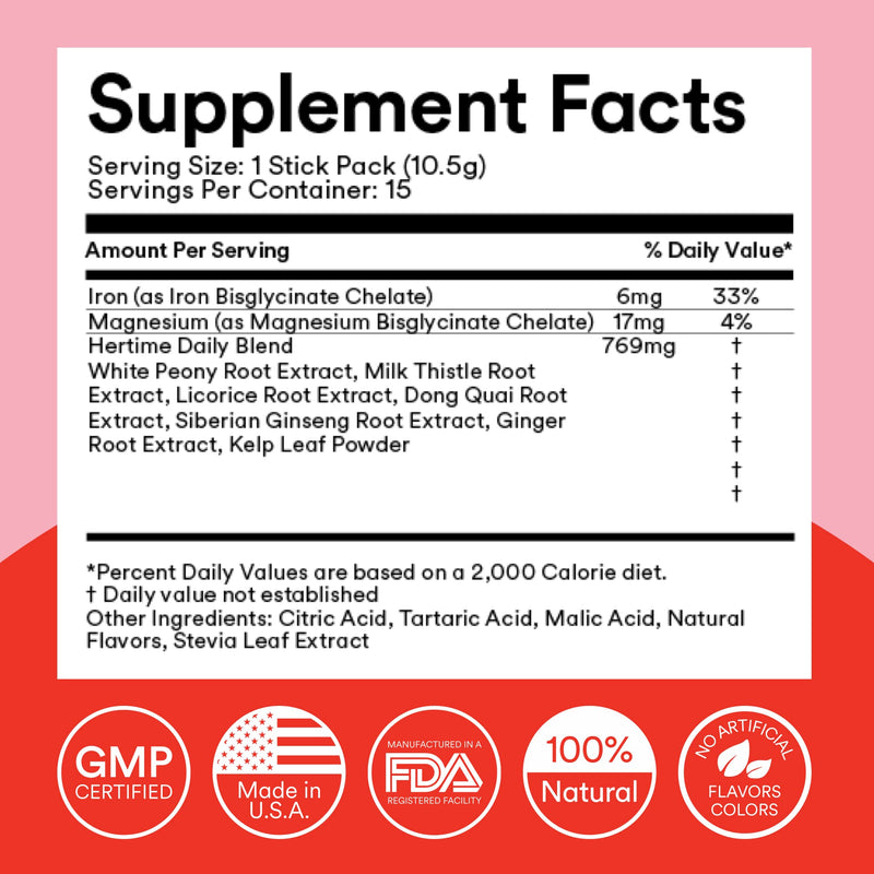 MIXHERS Hertime PMS - Hormonal Health & Menstrual Wellness (Sugar-Free Peach Lemonade) - 15 Packets