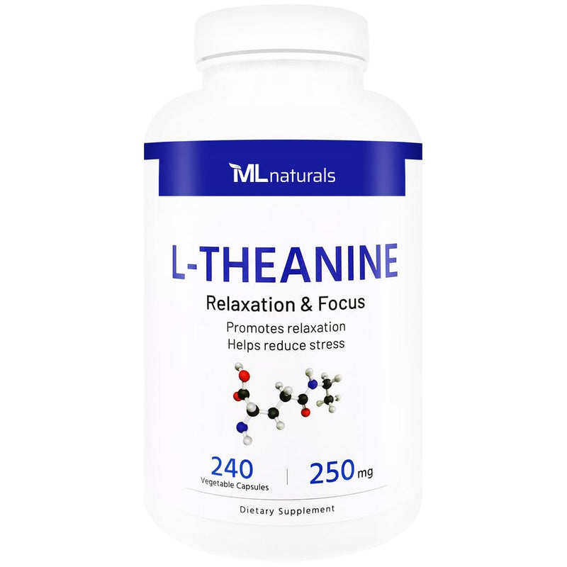 ML Naturals L-Theanine 250 mg – 240 Veg Capsules (8 Months) | High Dosage, Promotes Relaxation, NSF-Certified & cGMP-Compliant
