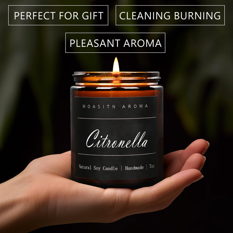 MOASITN Citronella Soy Candles – Handmade, Highly Scented 7oz Amber Jar | Natural Aromatherapy Gift for Women & Men