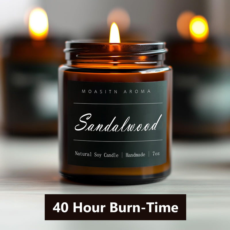 MOASITN Sandalwood Scented Candles – Natural Soy Aromatherapy, Handmade 7oz Jar Gift for Women & Men