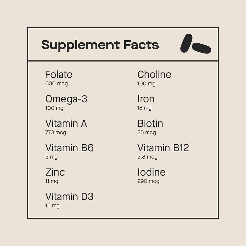 Modern Fertility Prenatal Multivitamin – OB-GYN Developed, 12 Essential Nutrients, 60 Capsules