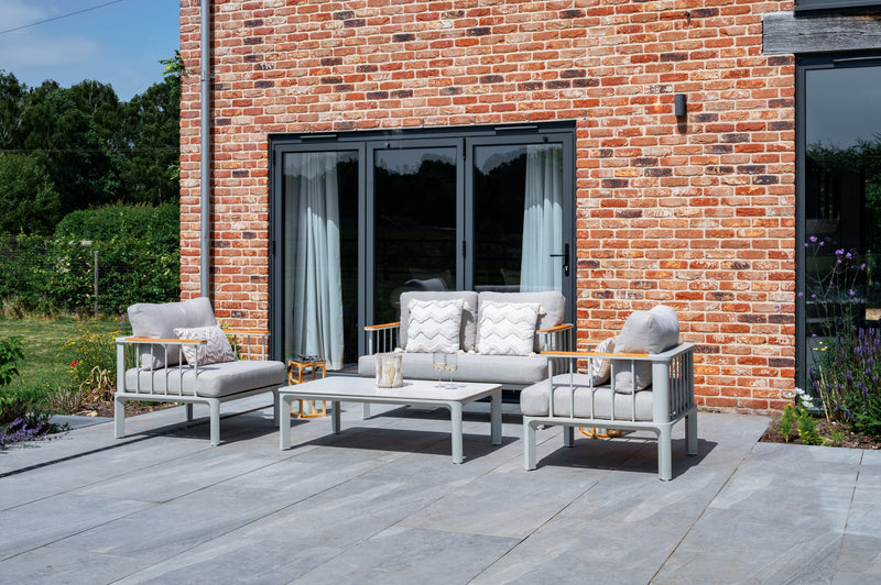 Taunton Aluminium Lounge Set with Teak Armrests & Coffee Table
