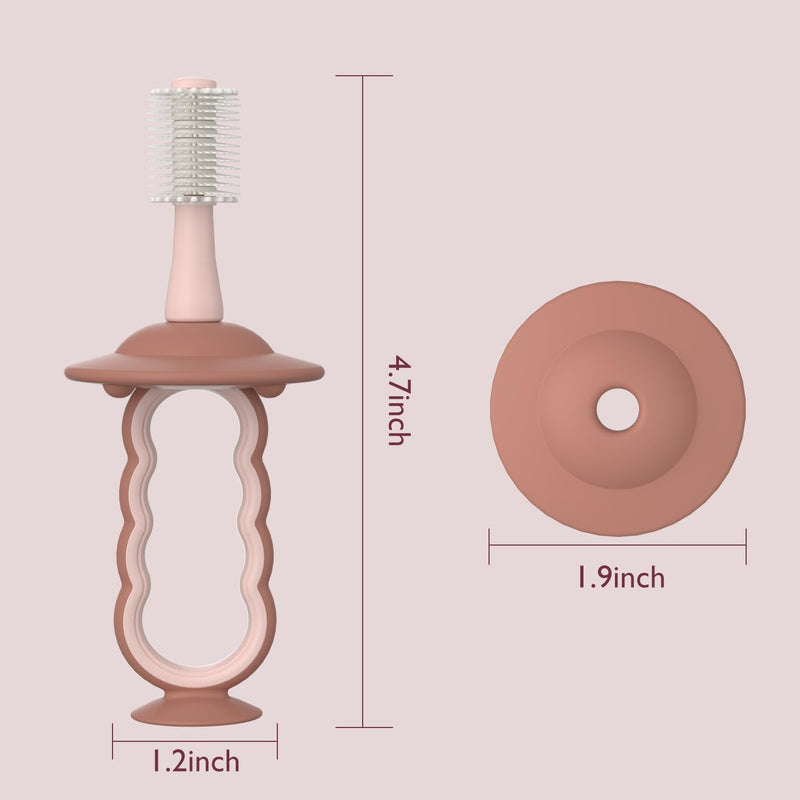 Momcozy Baby Toothbrush – 360° Infant Toothbrush with Suction Base (Pink)