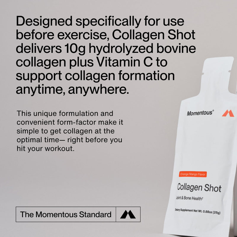 Momentous Collagen Shot - Hydrolyzed Collagen + Vitamin C, NSF Certified for Sport, Orange Mango, 15 Servings