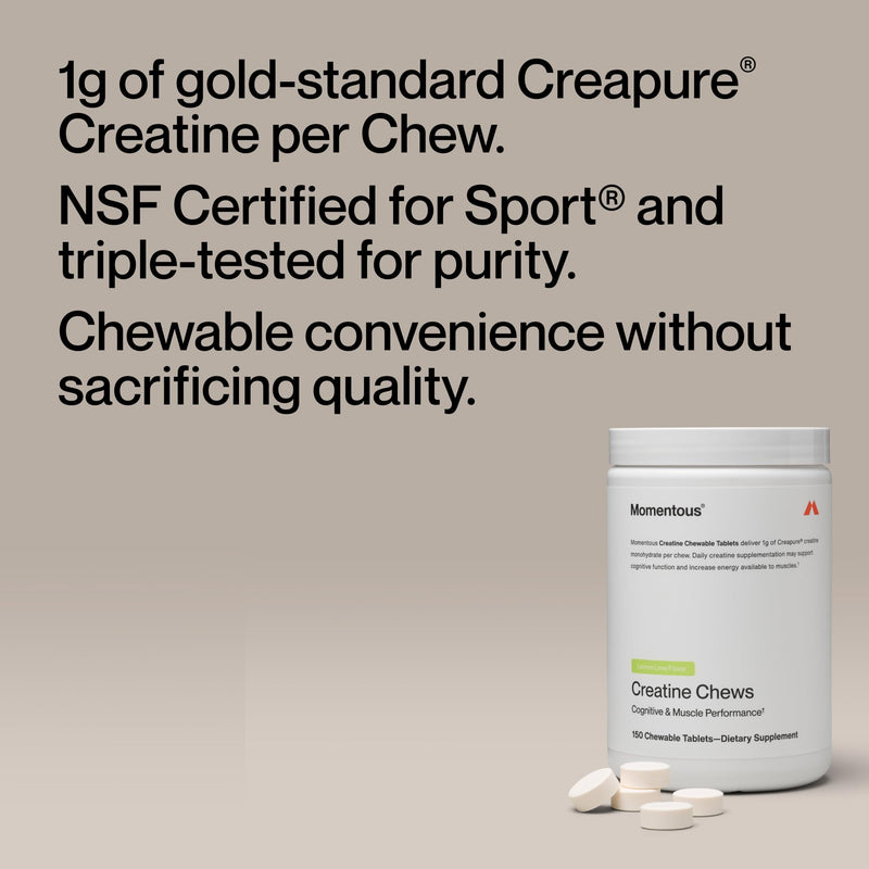 Momentous Creatine Chews – Creapure Creatine Monohydrate, 150 Chewable Tablets, Lemon Lime