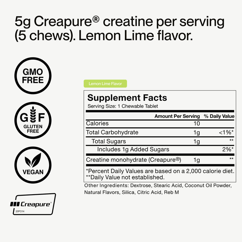 Momentous Creatine Chews – Creapure Creatine Monohydrate, 150 Chewable Tablets, Lemon Lime