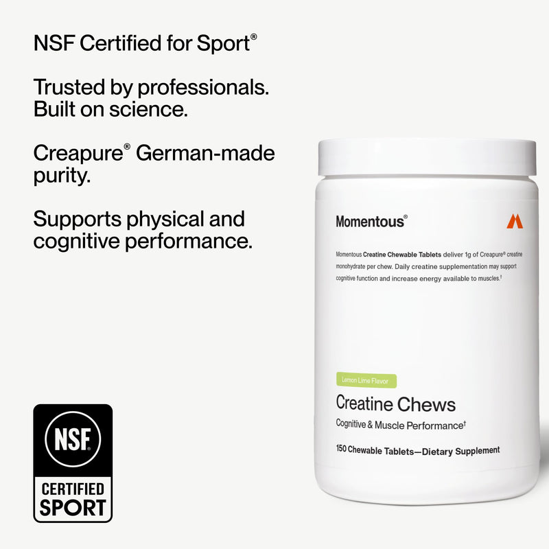 Momentous Creatine Chews – Creapure Creatine Monohydrate, 150 Chewable Tablets, Lemon Lime