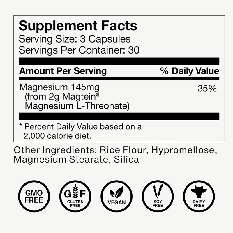 Momentous Magtein Magnesium L-Threonate – Brain & Sleep Support, 145 mg, 30 Servings, NSF Certified for Sport