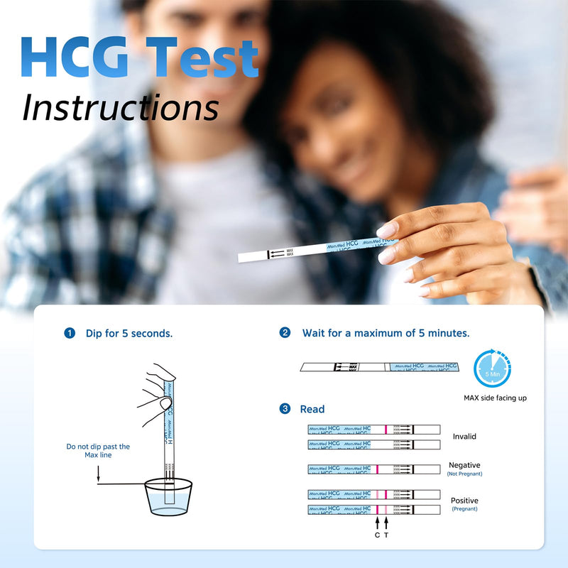MomMed Pregnancy Test Strips – 55 HCG Tests, 99%+ Accurate, Free Urine Cups