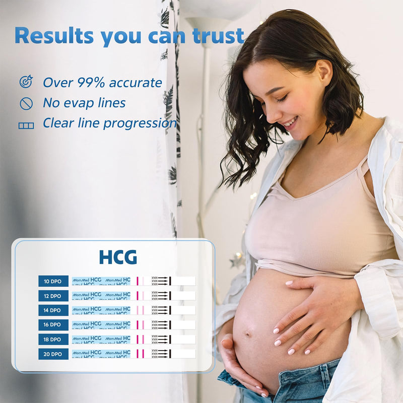 MomMed Pregnancy Test Strips – 20 HCG Tests, 99% Accurate, 20 Free Urine Cups, Bulk for Home Use