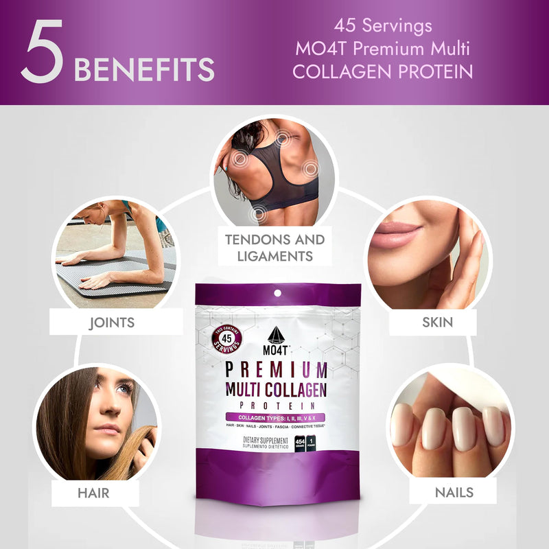 MO4T MOMOF4TRANSFORM Hydrolyzed Multi Collagen Powder | Sugar-Free, Grass-Fed | 1 lb | Hair, Skin & Nails