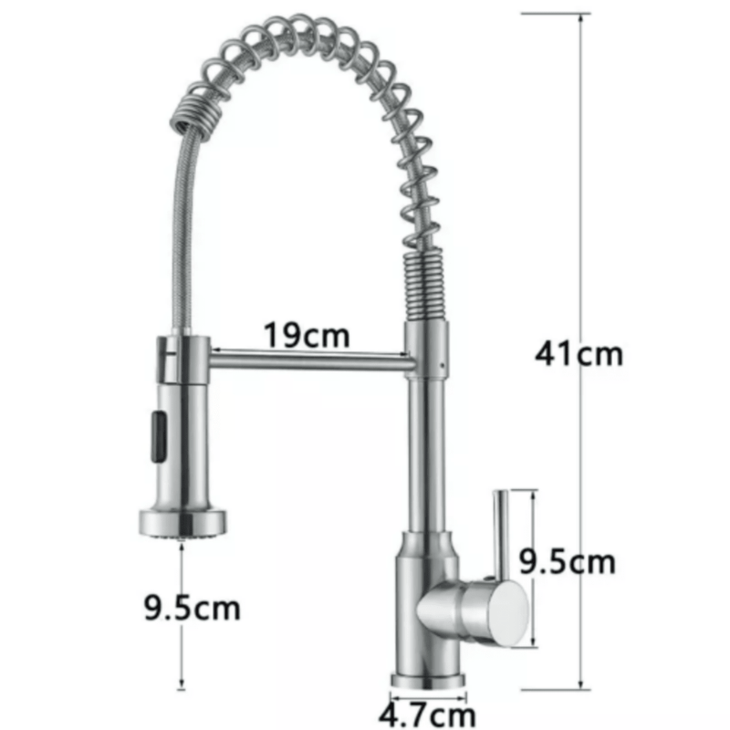 Monobloc Silver Kitchen Sink Mixer Taps with Pull Out Hose Spray Single LeverTap - InStock