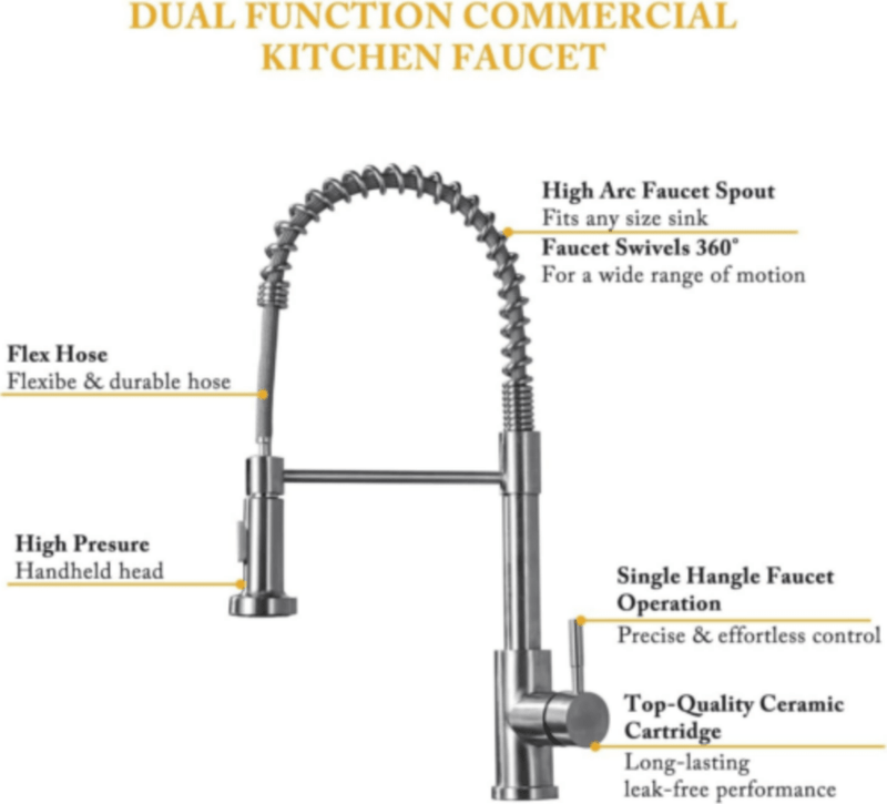 Monobloc Silver Kitchen Sink Mixer Taps with Pull Out Hose Spray Single LeverTap - InStock