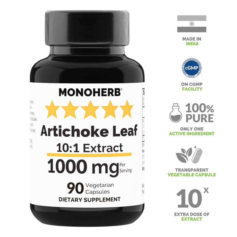 MONOHERB Artichoke Leaf Extract 1000 mg - 90 Vegetarian Capsules