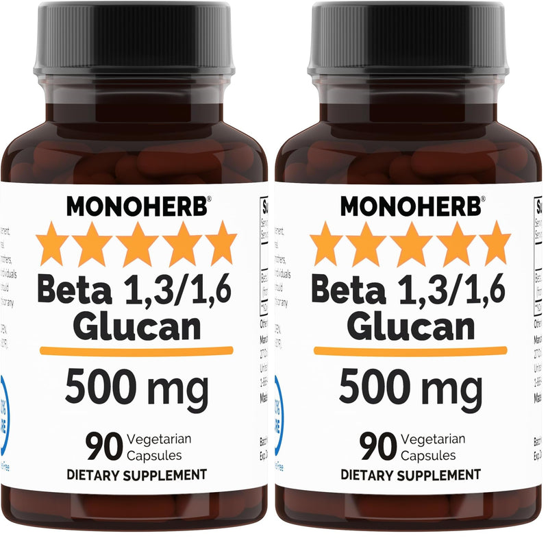 MONOHERB Beta 1,3/1,6 Glucan 500 mg - 90 Veg Capsules (Pack of 2) | 90 Servings