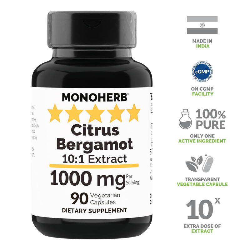 MONOHERB Citrus Bergamot Extract 1000 mg - 90 Vegetarian Capsules | Extra Strength 10X