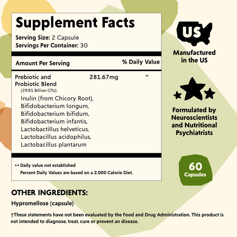 PYM Mood Biotics: Probiotic & Prebiotic Mood Support – 22.91B CFU, 60 Count, Vegan, Gluten Free, Non-GMO
