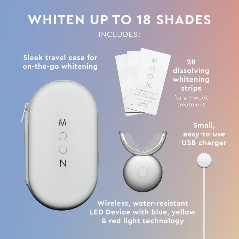 MOON Teeth Whitening Kit — LED Light Therapy, 18-Shade Whitening (4-Piece Kit)