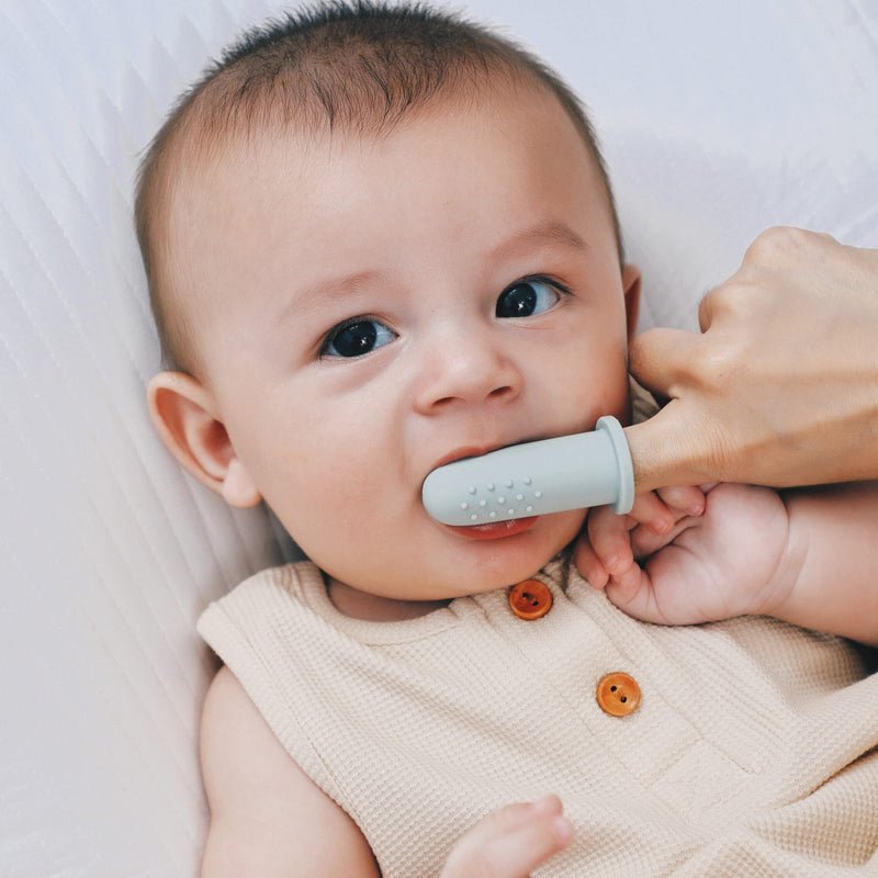 Moonkie Baby Finger Toothbrush Kit – 2 Pcs, 3 Months+, Clay/Ivory