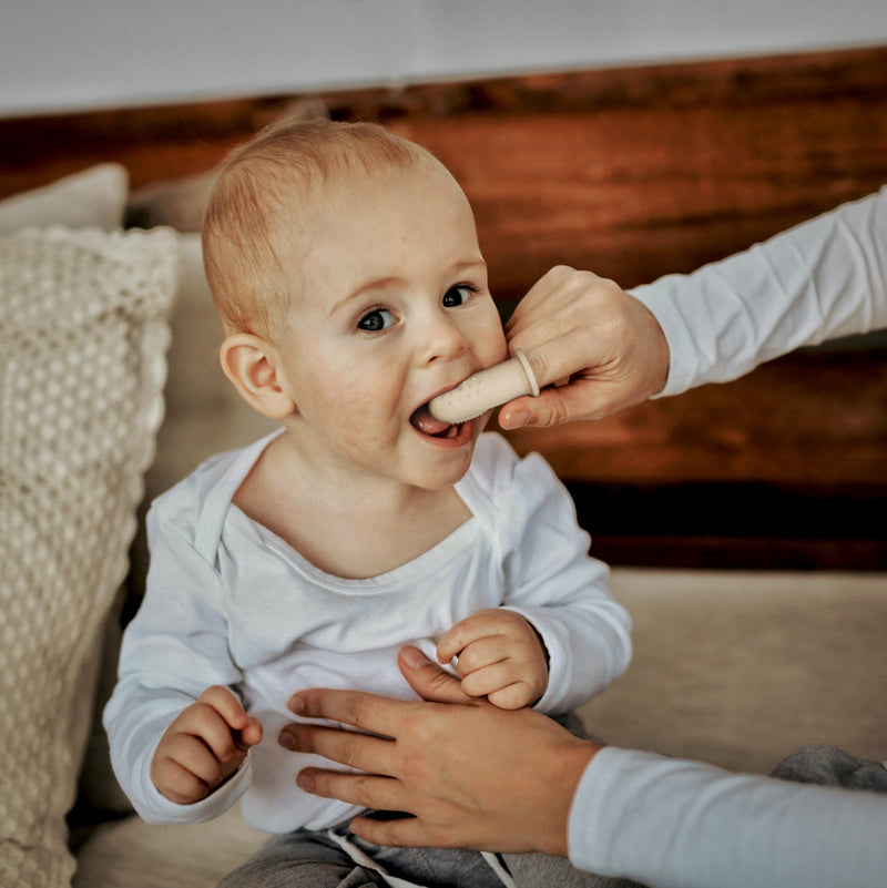 Moonkie Baby Finger Toothbrush Kit – Teething Safe, 2 Pcs (Warm Taupe / Ivory), 3+ Months