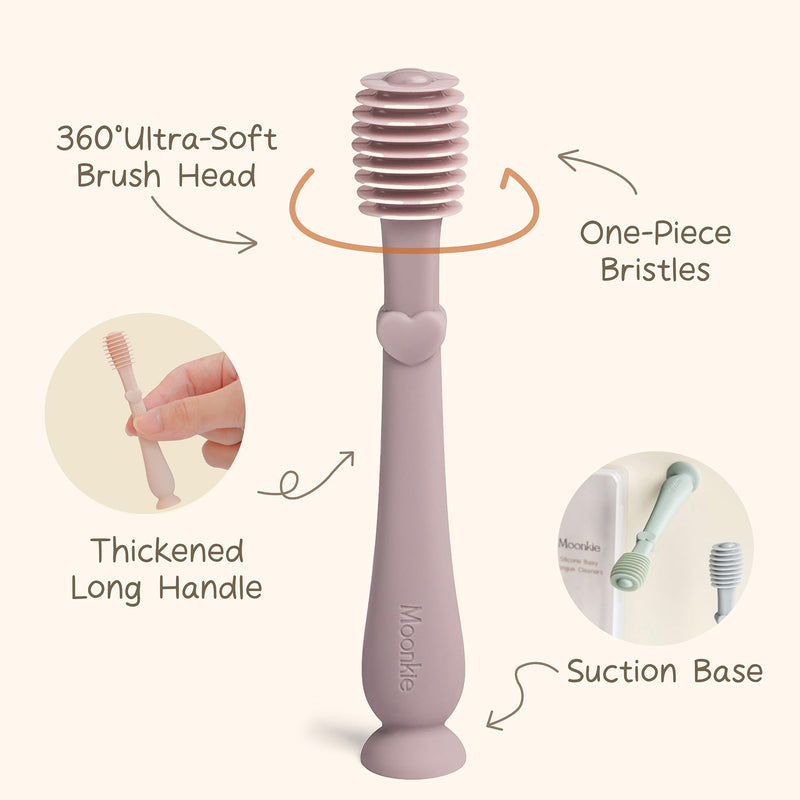 Moonkie Baby Tongue Cleaner 3-Pack – Silicone Oral Care Kit (Blush, Pale Mauve, Ivory)