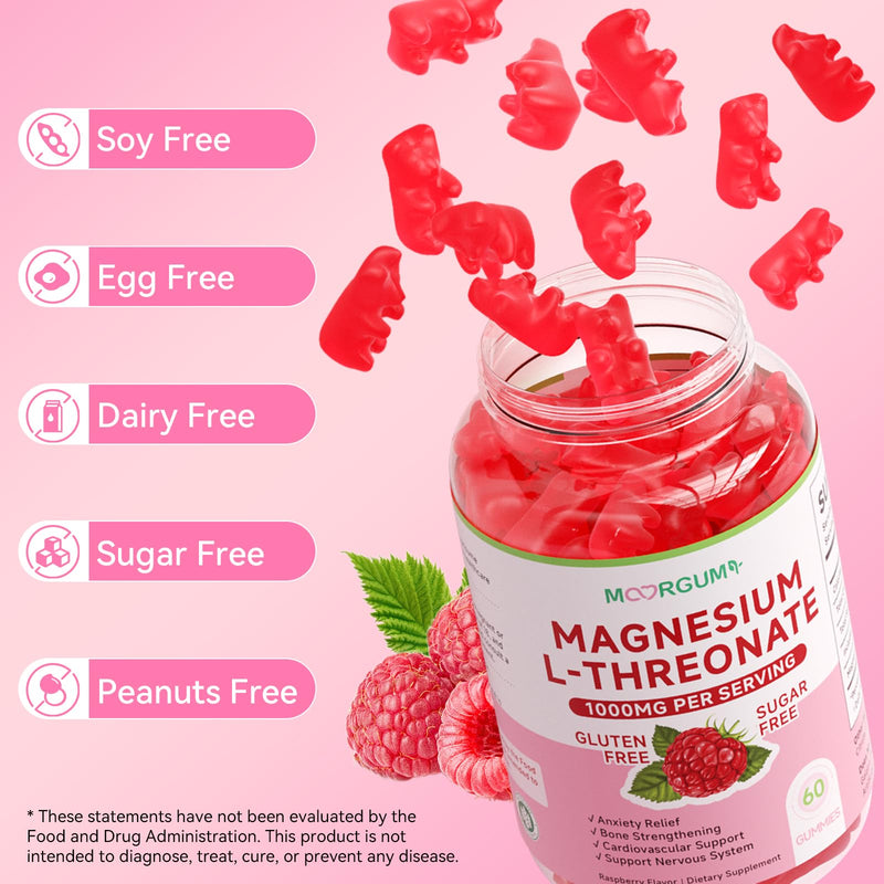 MOORGUMY Magnesium L-threonate, Memory Wellness, Cognitive Wellness and Zzz Support - High Absorption, 1,000mg Magnesium L-threonate Supplements, 120 Count Gummies