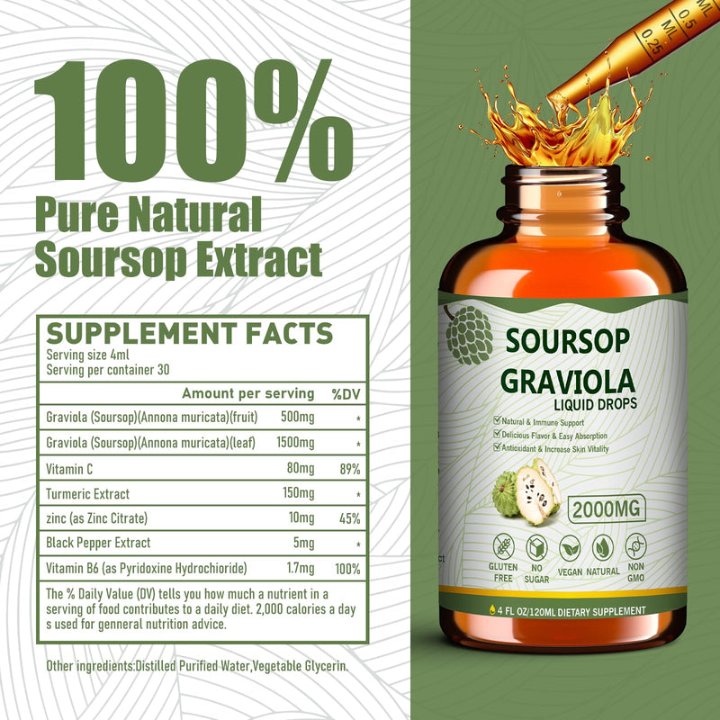 Mosslly 7-in-1 Organic Soursop Bitters Liquid Drops, 4 Fl Oz – Immune Support