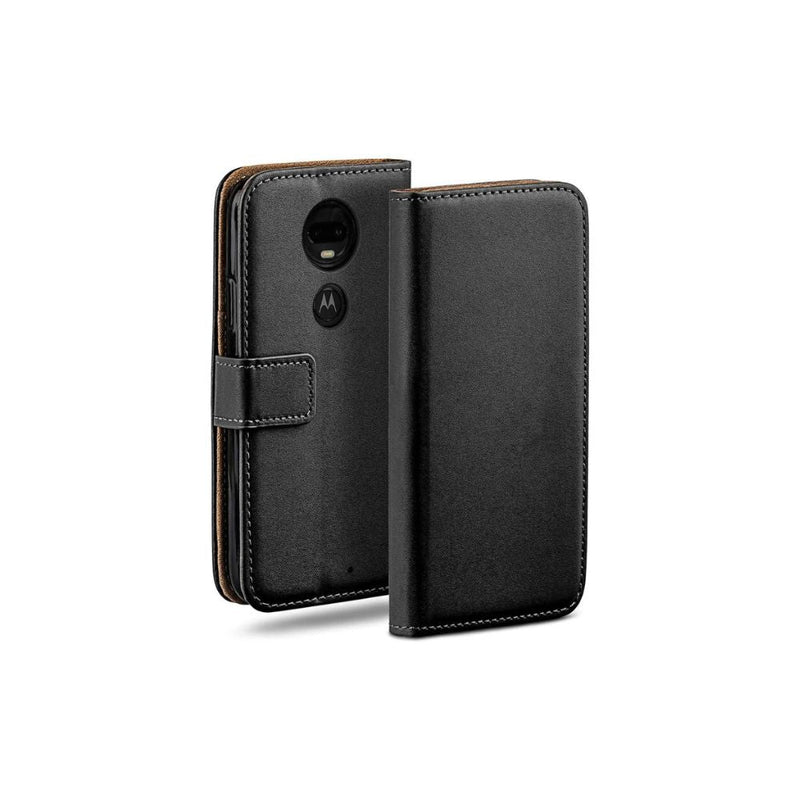 Motorola Moto G7 Book Flip Case Black Leather Wallet with Magnetic Closure