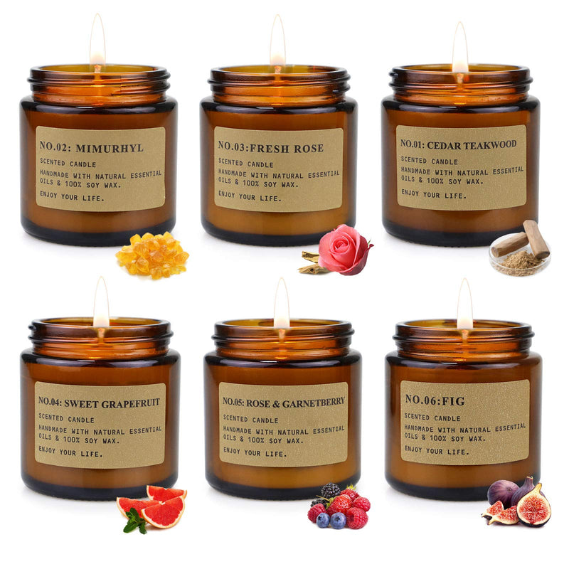 MOULENGGU 6-Pack Soy Wax Candles Gift Set – Amber Jar, Home Scented Aromatherapy