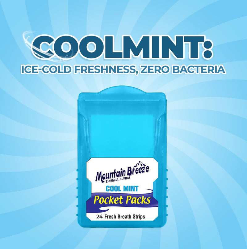Mountain Breeze Sugar Free Cool Mint Breath Strips – 24 Strips per Cassette, Pack of 1 (3 Cassette) New