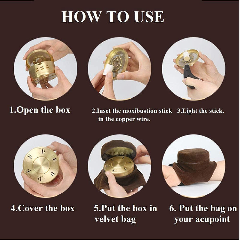 Chinese Moxibustion Box Kit – Smokeless Portable Moxa Set (54pcs, 3 Copper Burners, Acupoint Map)