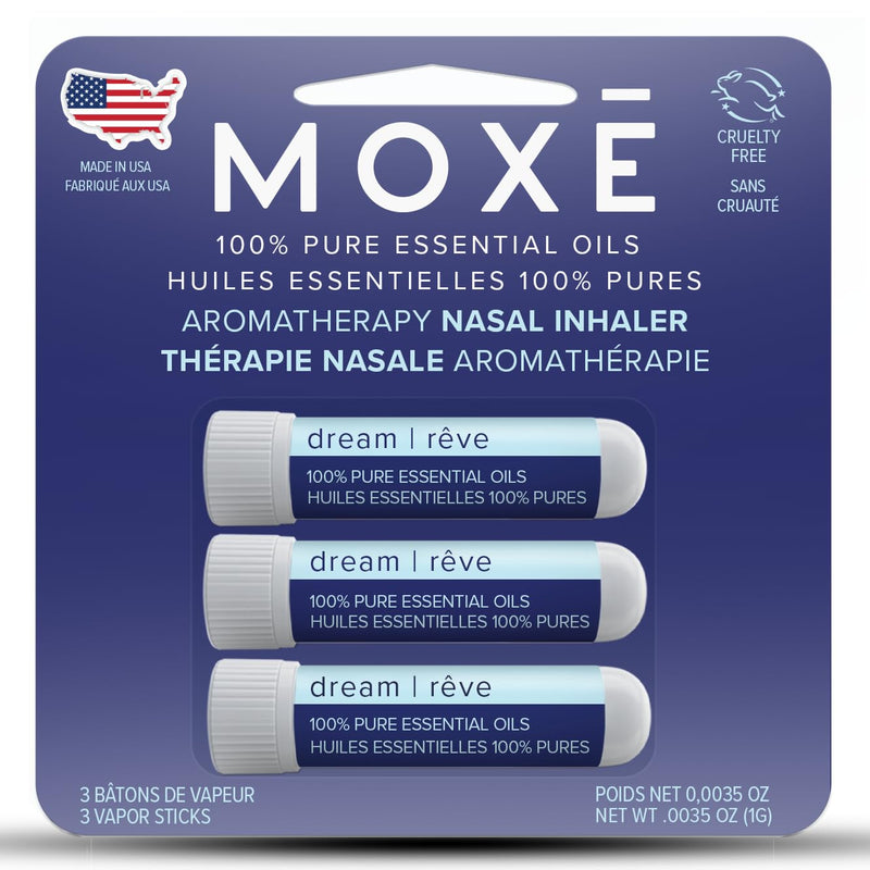 MOXĒ Dream Nasal Inhaler – Calming Essential Oil Blend for Sleep (Lavender, Chamomile, Lemongrass, Grapefruit) – USA Made (3 Pack)