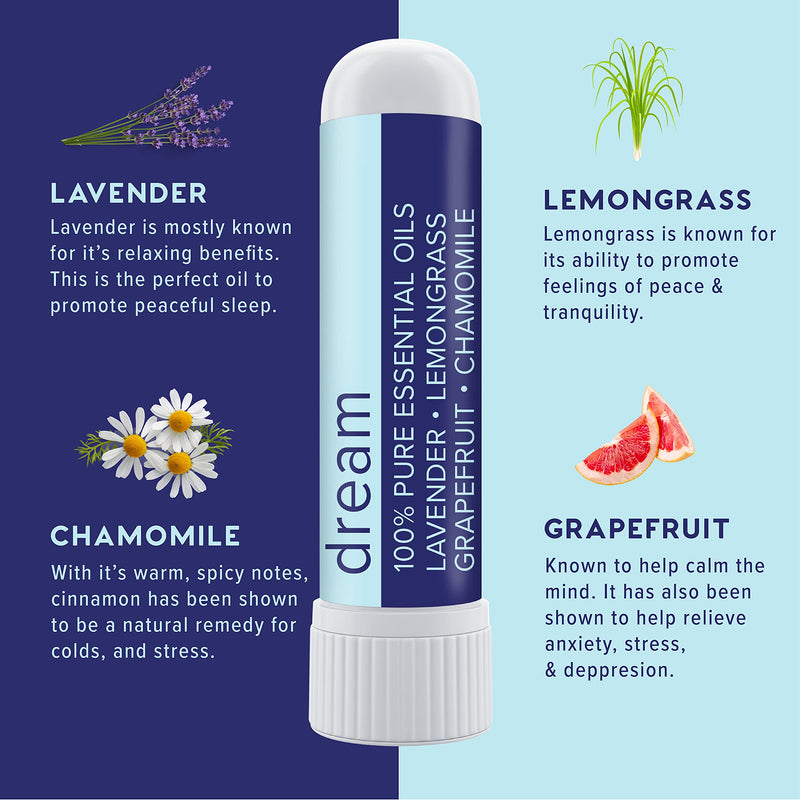 MOXĒ Dream Nasal Inhaler – Calming Essential Oil Blend for Sleep (Lavender, Chamomile, Lemongrass, Grapefruit) – USA Made (3 Pack)