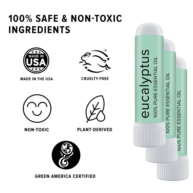 MOXĒ Eucalyptus Essential Oil Nasal Inhaler, Sinus & Congestion Relief, Daily Relaxation, Stress Relief, Therapeutic No-Mess Aromatherapy, Pure and Natural, Made in USA (3 Pack) packaging may vary