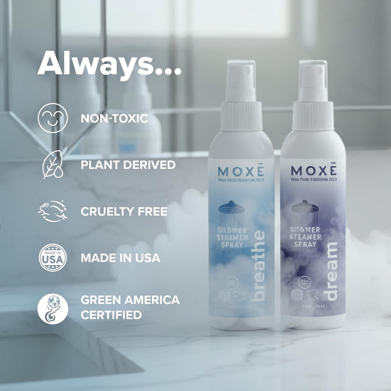 MOXE Shower Steamer Spray – Breathe & Dream Essential Oils, Made in USA (4 oz, 2 Pack)