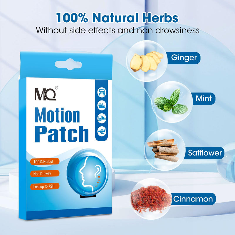 MQ Motion Sickness Patch (30 Count) - Non-Drowsy Behind-Ear Patches for Cruise, Car, Flight | Fast Acting & 72H Lasting