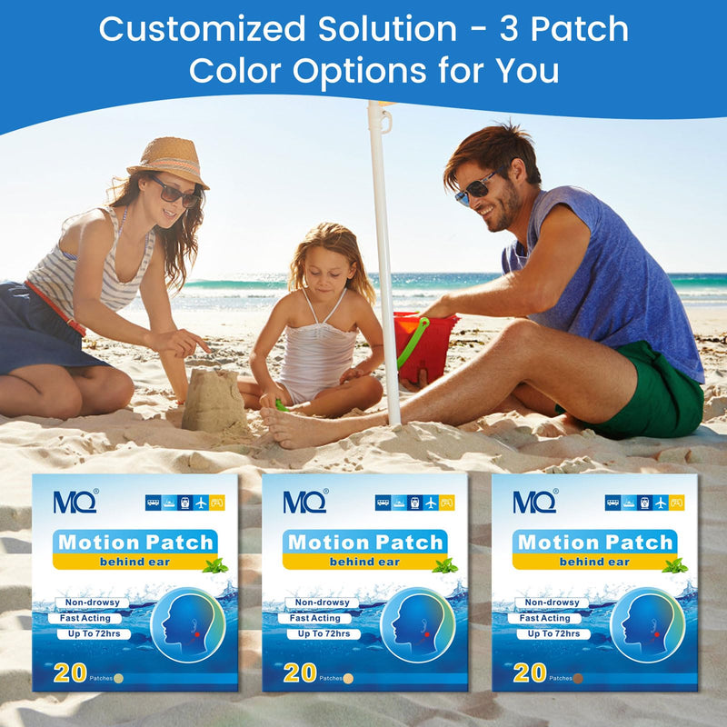 MQ Motion Sickness Patches 20ct – Non-Drowsy, Waterproof, 72H, Medium Color | Travel Essentials