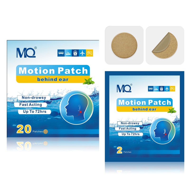 MQ Motion Sickness Patches 20ct – Non-Drowsy, Waterproof, 72H, Medium Color | Travel Essentials