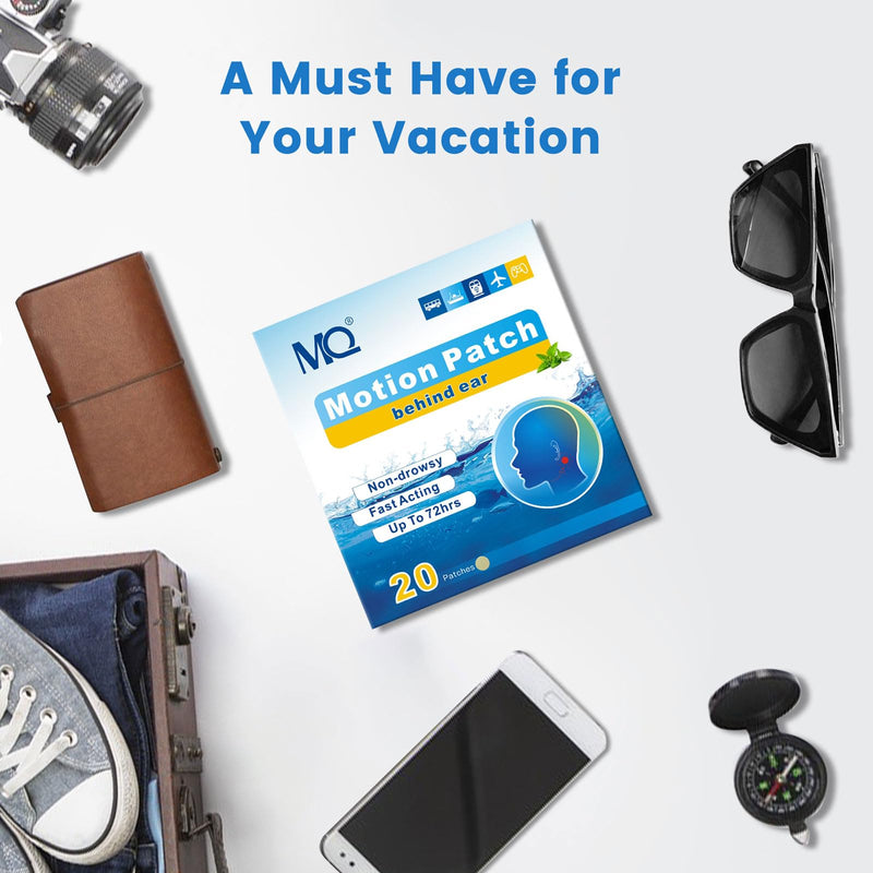 MQ Motion Sickness Patches 20ct – Non-Drowsy, Waterproof, 72H Lasting Travel Patches