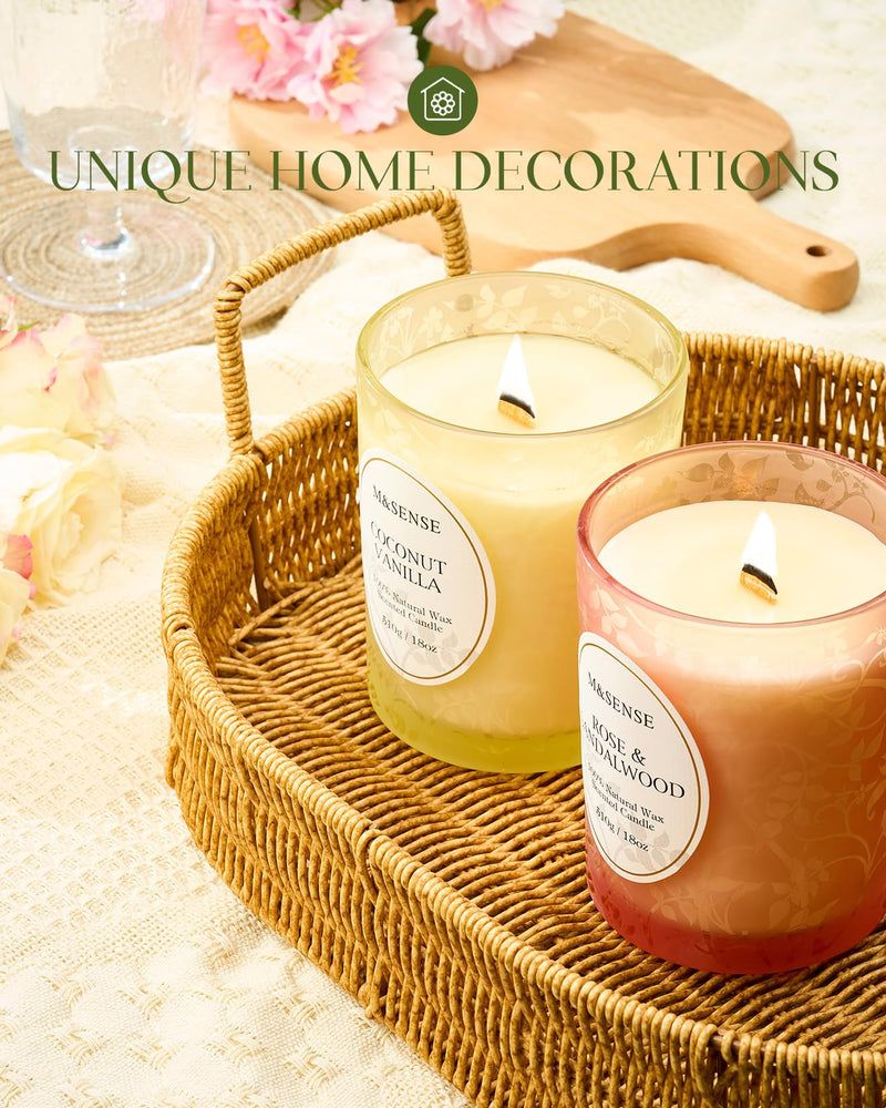 M&SENSE Lavender Vanilla Candle | 18oz Soy Wax, Wooden Wick, 100+ Hours