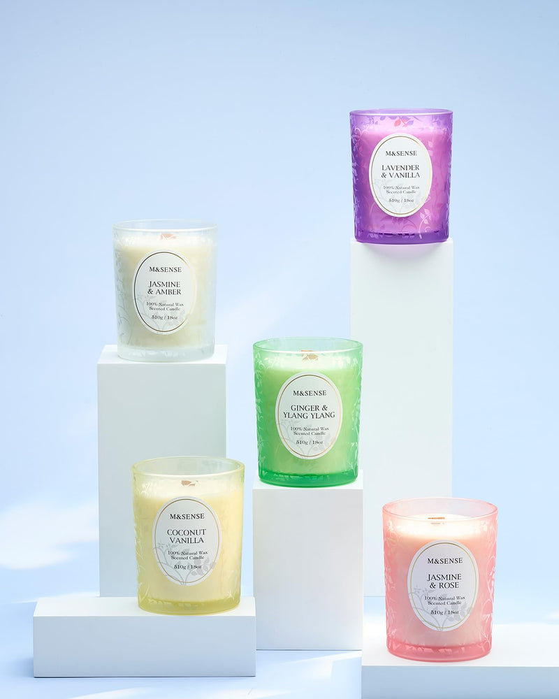 M&SENSE Lavender Vanilla Candle | 18oz Soy Wax, Wooden Wick, 100+ Hours