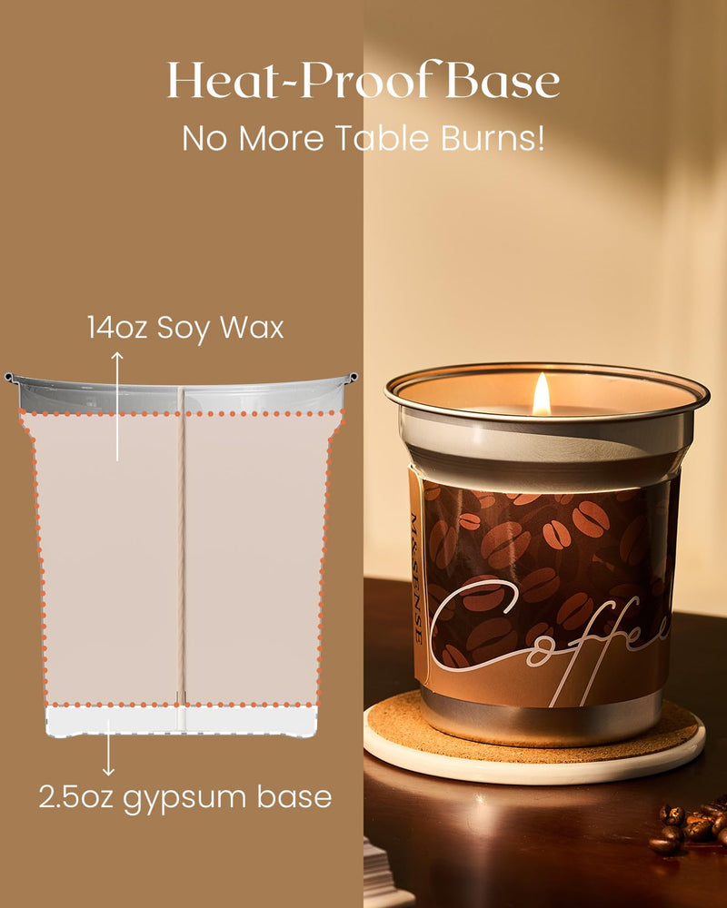 M&SENSE Cappuccino Coffee Scented Candle – 12.3oz Soy Wax, 75h Burn