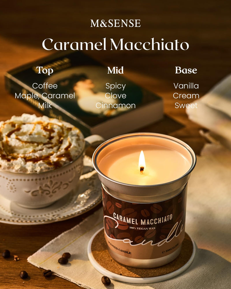 M&SENSE Coffee Candle – Caramel Macchiato, Soy Wax 16.2oz, 100h Burn