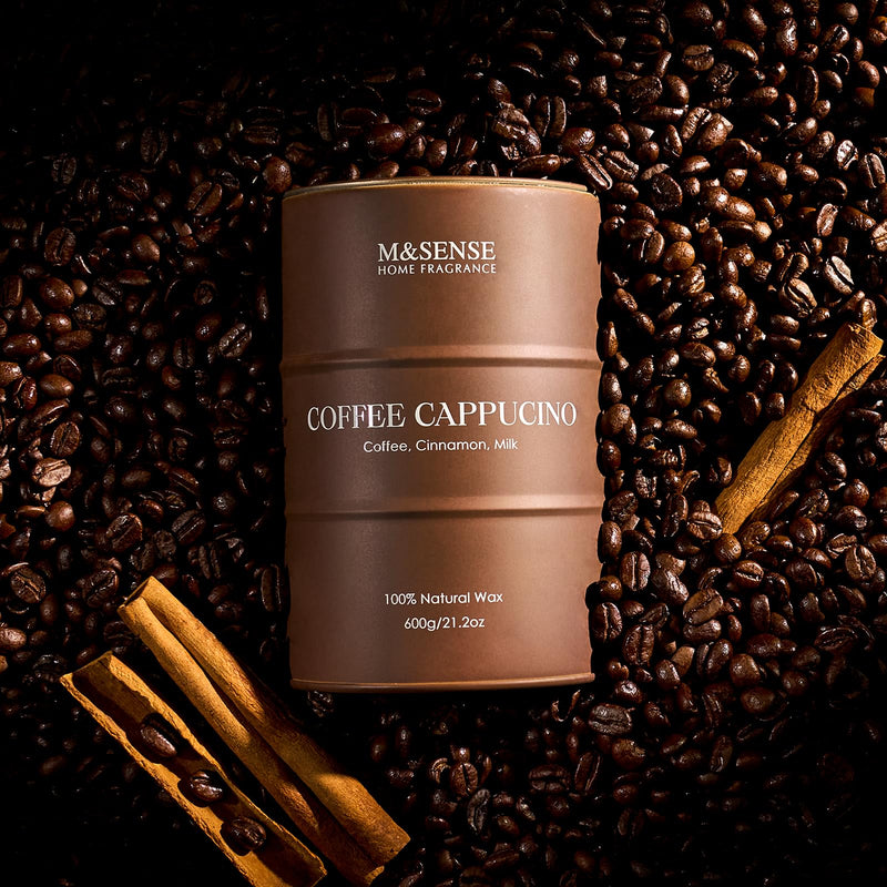 M&SENSE Coffee Cappucina Soy Wax Candle – 21.2oz, 120h Burn, Gift Box