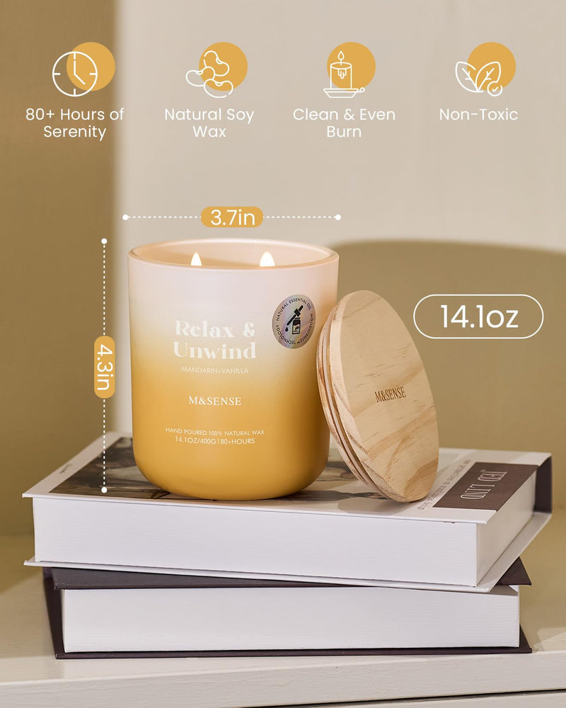 M&SENSE Mandarin Vanilla Candle – 80-Hour Non-Toxic Soy Wax Aromatherapy