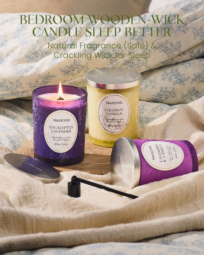 M&SENSE Misty Pine Forest Wood Wick Candle – 18oz, 100-Hour Natural Soy Wax