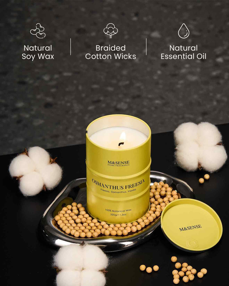 M&SENSE Osmanthus Freesia Scented Candle – Natural Soy Blend, Non-Toxic, Aromatherapy, 11.3oz, 70-Hour Burn, Gift for Women & Men